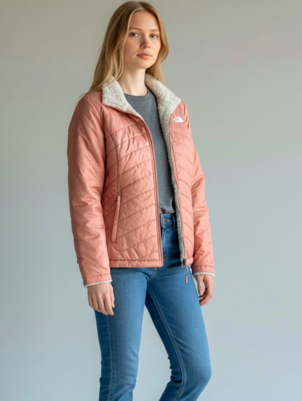 The North Face Mossbud Reversible Jacket Terracotta Grey Womens S See Photos